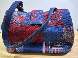 Donna Sharp Quilted Purse Handbag Patchwork Design Red Blue Bag Tote 15"x10" - Picture 1 of 8