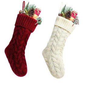 2 Pack 18"Large Knitted Christmas Stockings for Family Holiday Xmas Party Decor - Picture 1 of 7