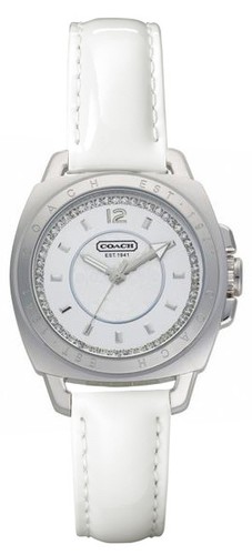 Coach Womens Silver Signature Dial White Patent Leather Strap Watch 14501284
