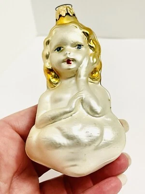 Ornamento de Natal estilo velho mundo vidro soprado anjo oração Alemanha Ocidental - Imagem 1 de 4