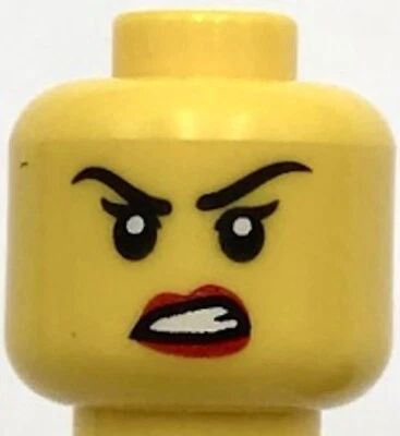 Lego New Yellow Minifigure Head Dual Sided Female Red Lips Lopsided Grin Scowl - Image 1 of 2