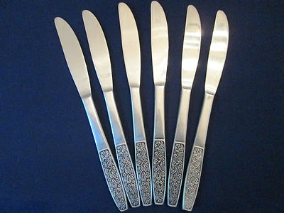 ¡JUEGO 6 CUCHILLOS DE CENA! SILUETA VINTAGE inoxidable: patrón SST3: ¡ENCANTADORA! Foto 1 de 4