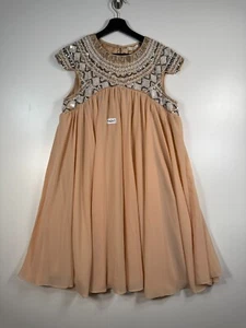 Brandneu mit Etikett Anthropologie Kas New York Damen-Plisseekleid mit geblendeten Edelsteinen beige Größe Large - Bild 1 von 12