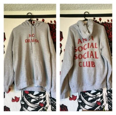 Anti Social Social Club No Drama Gray Hoodie Sweatshirt Streetwear L - Image 1 of 4