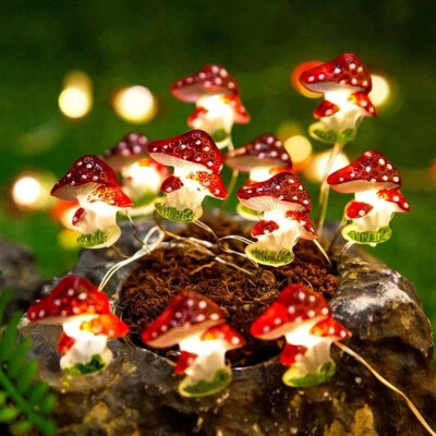 2M 3D Mushroom Copper Wire 20LED Lights Christmas DIY Fairy String Lamps Garden - Image 1 of 4
