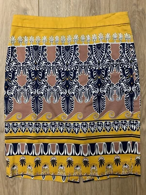 J.CREW ЮБКА 4 КАРАНДАШ ЗОЛОТОЙ ТЕМНО-СИНИЙ ГЕОМЕТРИЧЕСКИЙ БЕЗ ПОДКЛАДКИ ВЕЧЕРИНКИ КАРЬЕРА - Изображение 1 из 4