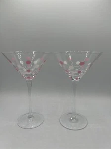 Martini Pampered Chef Set Of 2 Glasses Pink White Polka Dot Retired #2294 - Picture 1 of 4
