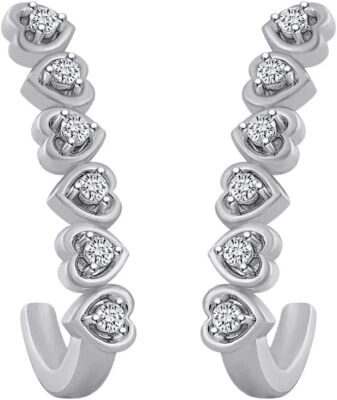Aretes tipo argolla redondos con corazón en J de diamantes naturales de 1/10 quilates para mujer de ley 925 Foto 1 de 2