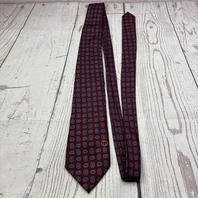 Corbata GUCCI de Colección Patrón Paisley Lujo Seda Granate Azul Amarillo 100% Seda Italia Foto 1 de 4