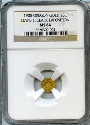 GEMA 1905 Oregon Gold 25C Lewis & Clark's Exposition NGC MS64 (PL) Foto 1 de 3