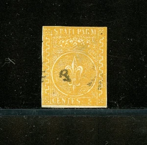 Italy-Parma #6 (I122) Crown & Fleur-de-lis 5c orange yellow, U,FVF, CV$450.00 - Picture 1 of 2