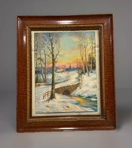 Vintage “The Road To Home” Winter Landscape Litho Print W/Antique Frame & Glass - Picture 1 of 9
