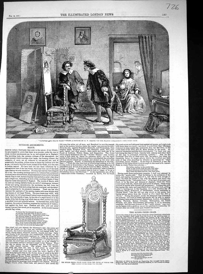 Silla de prensa antigua impresión Vandyke Frank Hals arte 1859 poeta Robert Burns Foto 1 de 1
