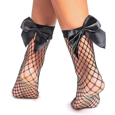 New Ladies Girls Black Fishnet Mesh With Ankle Bow Summer Socks 3 Pairs  — 第 1/2 张图片