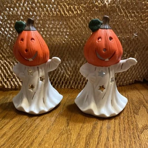 Vintage K’s Collection Pumpkin Ghost Figurines Tea Light Holders - Picture 1 of 7