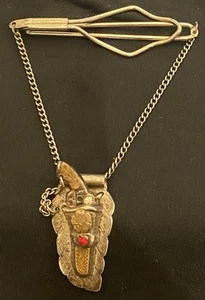 ❧Vintage Sterling & 10k Tie Clip Bar Flower with Red Stone Gun in Swing Holster☚ - Picture 1 of 11