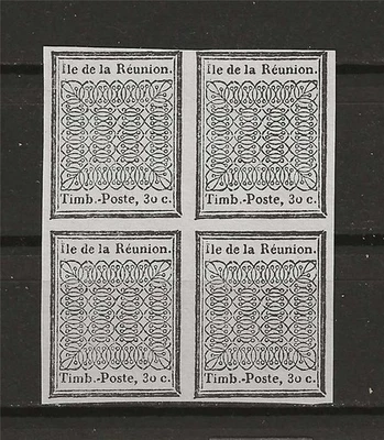 Reunion 1851-52 Sc# 2 RERLICA REPRODUCTION 30c block 4 MNG - Image 1 of 2