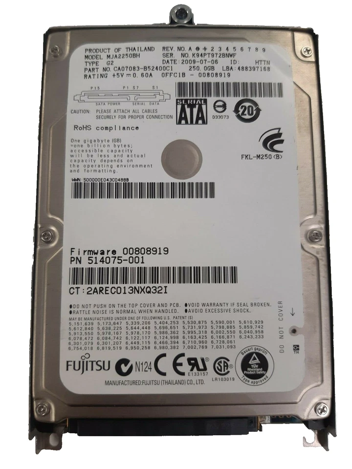 HP 250GB SATA II 2.5" 9.5mm 5400RPM 3Gb/s HDD  - 45N7217 - Image 1 of 1