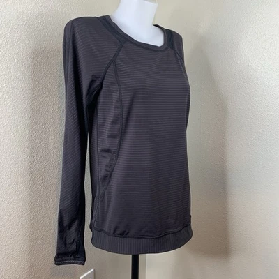 Camisa Lululemon Run For Gold manga larga negra a rayas para mujer talla 10 Foto 1 de 4