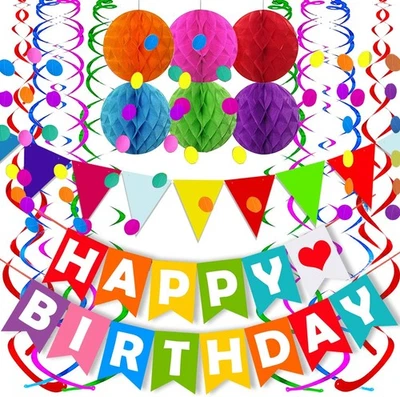 Bandera de papel triángulo de feliz cumpleaños colorida FECEDY multicolor 1  Foto 1 de 4