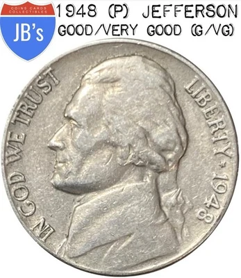 1948 (P) Jefferson Nickel 5c - Circulated Good/Very Good (G/VG) - Image 1 of 4