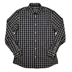 Banana Republic Navy Yellow Check Wrinkle Resistant Athletic Fit Shirt Men Large - Picture 1 of 6