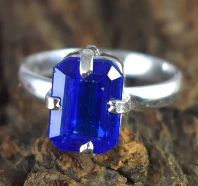 Anillo de compromiso certificado piedras preciosas talla esmeralda 8,15 quilates tanzanita azul natural Foto 1 de 4