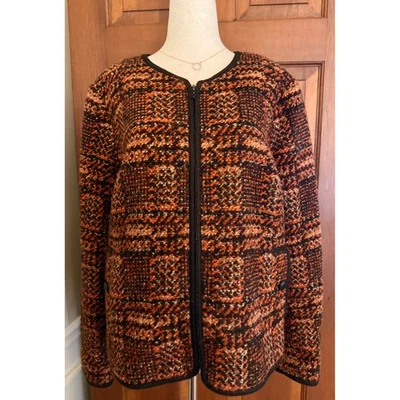 Chaqueta de tweed Talbots mezcla de lana para mujer 16P pequeña naranja/marrón cremallera completa informal Foto 1 de 4