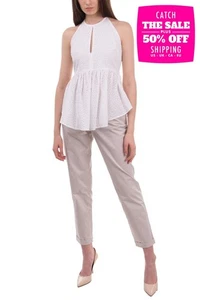RRP €185 ELIZABETH AND JAMES Top Blouse Size M Embroidered Eyelets Halter Neck - Picture 1 of 8