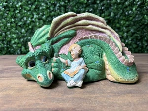 Vintage Crystallite Designs USA Snuggle Dragon Little Boy Reading Figurine 4x7" - Picture 1 of 14