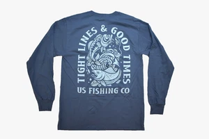 US Fishing Co. Mens Tight Lines, Good Times Long Sleeve Blue Shirt New S-XL - Picture 1 of 5