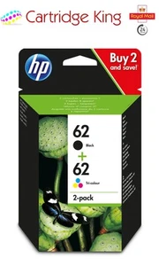 HP 62 2-Pack Black/Tri-colour Original Ink Combo Pack N9J71AE for Envy 5544 - Afbeelding 1 van 6