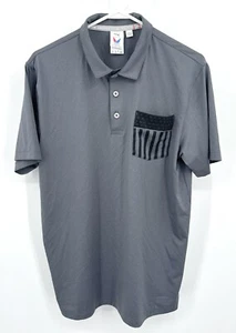 Puma Volition America Polo Shirt Men Medium Gray Performance Flag Pocket Stretch - Picture 1 of 5