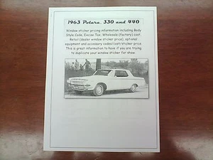 1963 Dodge Polara,330,440 factory cost/dealer sticker pricing for car + options - Picture 1 of 1