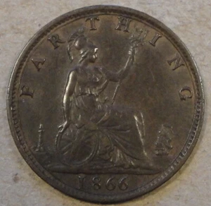 Great Britain 1866 Farthing AU - Picture 1 of 2