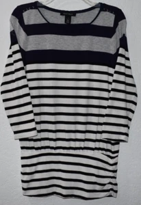 White House Black Market S Top Striped Banded Ruched Bottom Preppy 3/4 Slv Shirt - Picture 1 of 14
