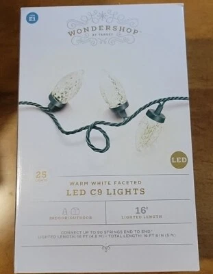 Wondershop 25ct LED C9 String Lights warm white Faceted Decor Christmas NEW - Image 1 of 2