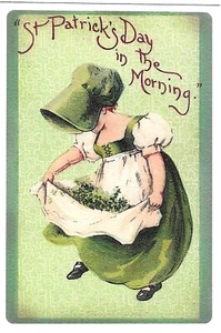 Postal vintage del día de San Patricio RETRO texturizada NUEVA REIMPRESIÓN niña antigua - Imagen 1 de 2