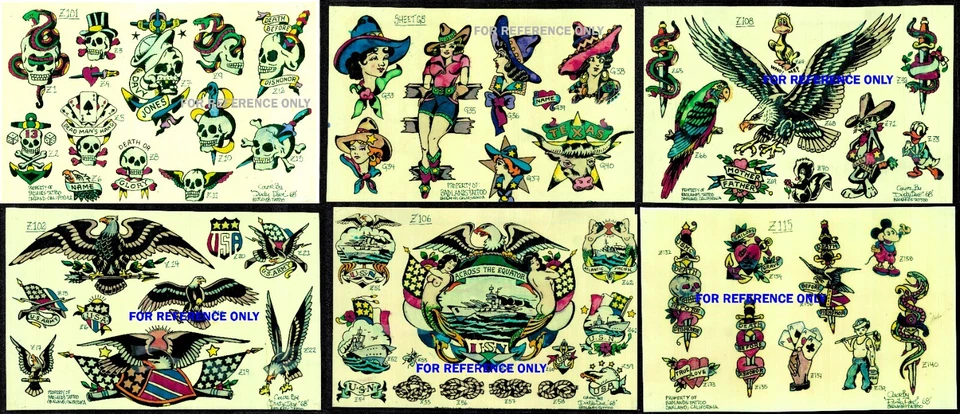Konvolut SECHS VINTAGE farbige TATTOO Flash Badlands Tattoo Oakland CA Prints - Bild 1 von 4