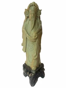 "Antiguo inmortal chino finamente tallado piedra dura/jade con ruyi y tocado 10""" - Imagen 1 de 10