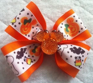 Arco de pelo para niñas 4" de ancho naranja Halloween Minnie espalda plana barrette francesa - Imagen 1 de 3
