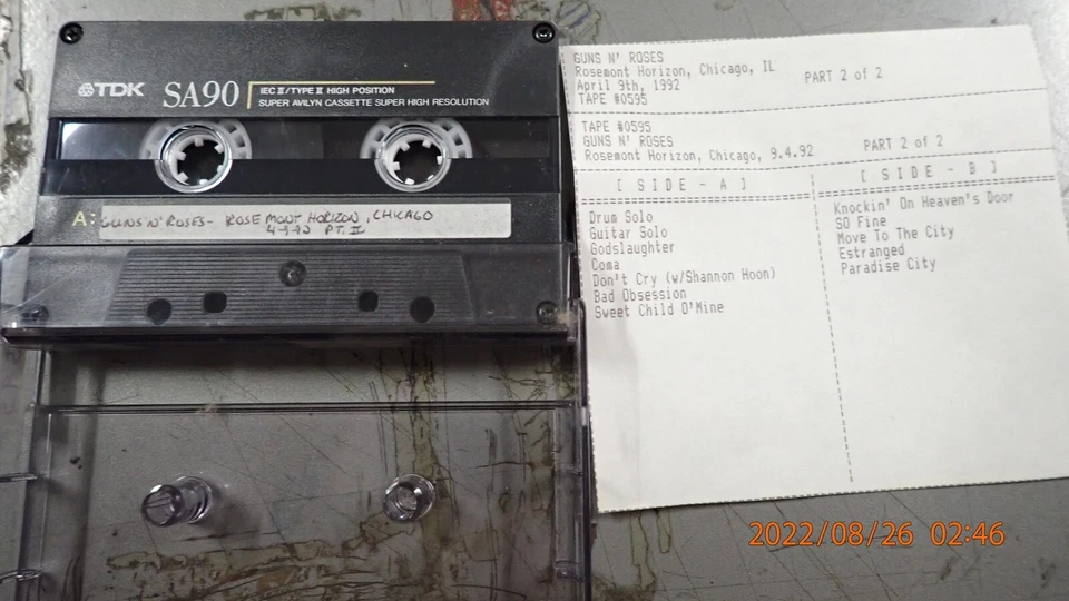 Guns N' Roses Rosemont Horizon Chicago IL 9-4-92 Cassette Master Tape  - Image 1 of 1
