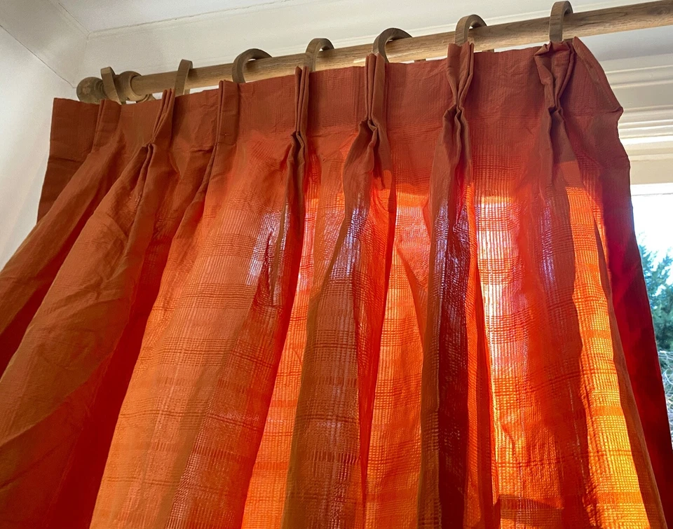 106” Wide Hi End Decorator Custom Iridescent Orange Silky Taffeta Curtain  WW157 - Image 1 of 4