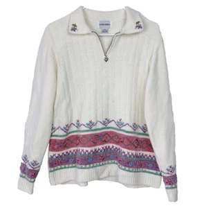 Vintage 90s Alfred Dunner Quarter Zip Floral Pastel Chenille Sweater Damen S - Bild 1 von 10