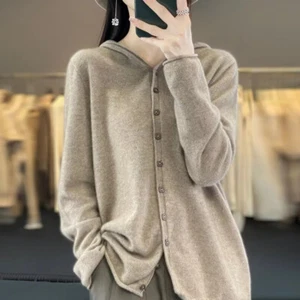 Fall/Winter Women's Hooded Cardigan Long Sleeve Button Knitted Sweater Jacket - Picture 1 of 12