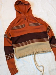 Erika Vintage 70er Damen orange gestreift Strick Cropped Hippie Hoodie Gr. Large - Bild 1 von 7