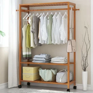 Perchero de madera perchero con ruedas perchero enrollable de bambú - Imagen 1 de 10