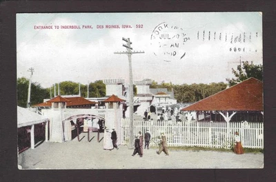 Des Moines Iowa IA 1910 Ingersoll Amusement Park & Entrance, Pavillions, Crowd - Image 1 of 2