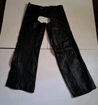 Vintage Black Leather Chaps 32x31 Unisex Motorcycle Riding - Image 1 of 4