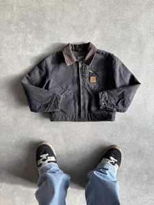 CARHARTT Detroit Jacket YYJ97 BLK KIDS AGE 8 Full Zip Black Vintage Youth Medium - Picture 1 of 7